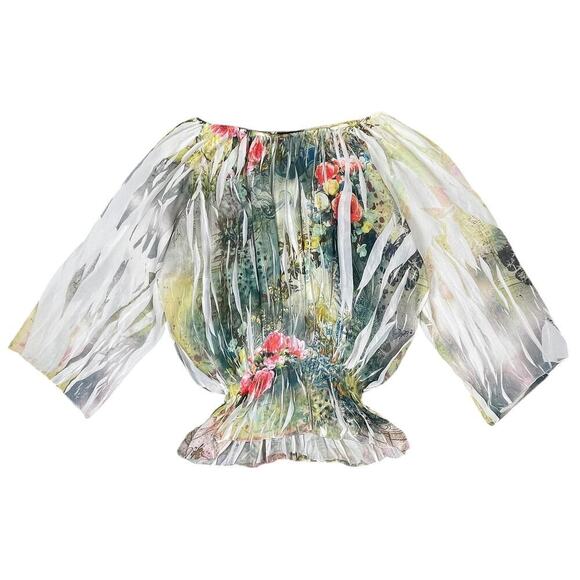 Lane Bryant Floral Off Shoulder Blouse Size 18 / 20 W Sheer Botanical Whimsical - Picture 8 of 13